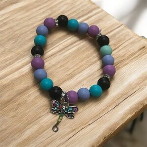 Vibrant Beaded Bracelet with Dragonfly Charm
